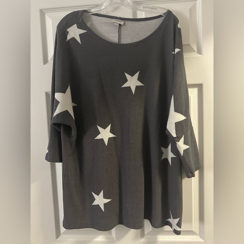 Avenue Dark Gray Star Long Sleeve Sweater Top 18/20
